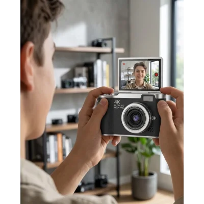 BUĞZ 4K Dijital Kamera 48 MP 8X Zoom ve 180 Derece Flip Ekran Vlog Çekim Özellikli