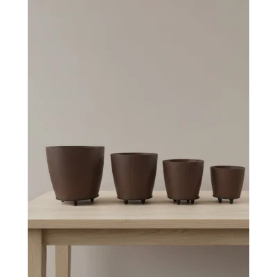 BUĞZ 4’lü 3D Kahve Tonlu Ayaklı Saksı Seti Modern Dekoratif Vazo Takımı