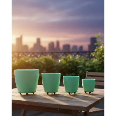 BUĞZ 4’lü 3D Mint Yeşil Saksı Seti Modern Tasarım Dekoratif Ayaklı Vazo