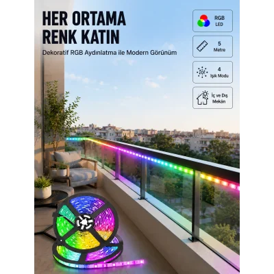 BUĞZ 5 Metre Kumandalı RGB Şerit LED Aydınlatma