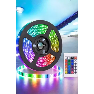 BUĞZ 5 Metre Şerit Led RGB Işıklı Kumandalı Güç Adaptörü Her Ortama Uygun - BUĞZ