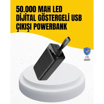  50.000 mAh Kapasiteli Powerbank – Hızlı Şarj Destekli, 4 USB Portlu, LED Işıklı Taşınabilir Enerji Deposu