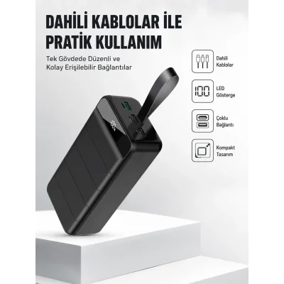 BUĞZ 50.000 mAh Kapasiteli Powerbank – Hızlı Şarj Destekli, 4 USB Portlu, LED Işıklı Taşınabilir Enerji Deposu
