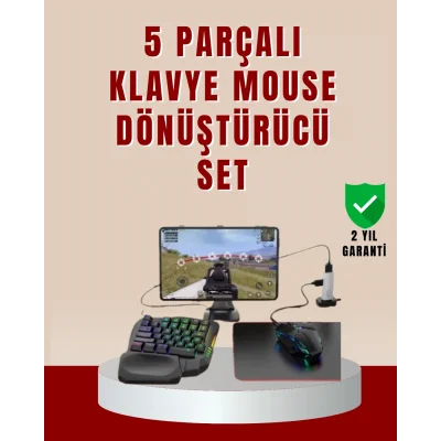  5’i 1 Arada Mobil Oyun Seti Klavye Mouse Dönüştürücü iOS & Android