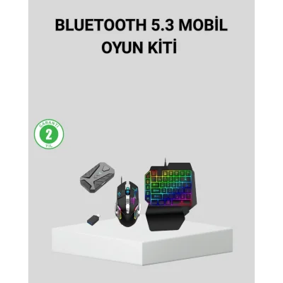 BUĞZ 5in1 Mobil Oyun Kiti Bluetooth 5.3 Mini RGB Klavye Mouse Dönüştürücü Seti