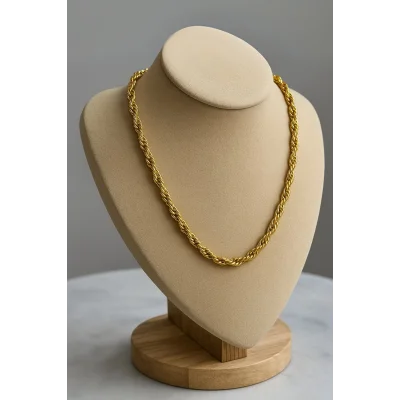 BUĞZ 5mm Kalın Burgu Altın Renk Çelik Kolye Unisex Paslanmaz Kaliteli