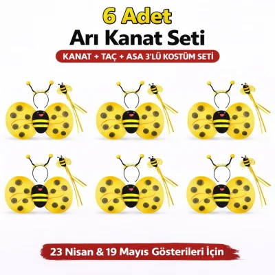 BUĞZ 6'lı Arı Kostüm Seti – Kanat Taç Asa