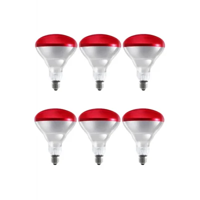 BUĞZ (6 Adet) 250W Kızılötesi Isıtıcılı Hayvan Isıtma ve Kuluçka Lambası (Kırmızı Işık) E27 (Kalın Duy)