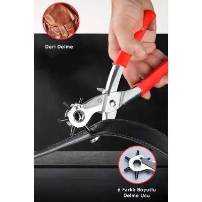  6 Başlıklı Döner Kemer Delme Aleti Metal Delik Açıcı Pense, Deri Kanvas Kemer Delme Makinesi