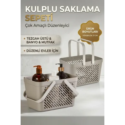 BUĞZ 6lı Gri Çok Amaçlı Organizer Sepet Kulplu Mutfak Banyo Saklama Seti