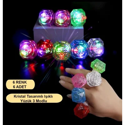  6lı Kristal LED Parti Yüzük Seti