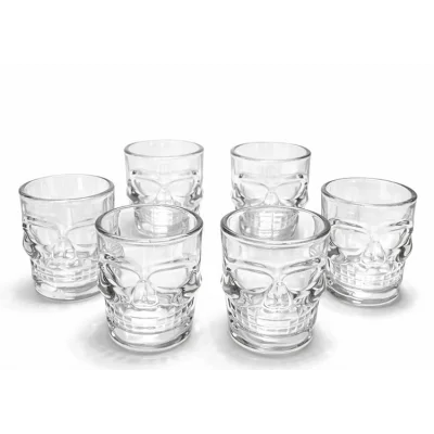 BUĞZ 6lı Kurukafa Şeffaf Cam Shot Bardağı Seti 9x8 cm