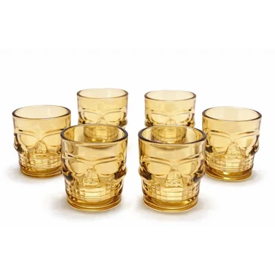 BUĞZ 6lı Kurukafa Sepya Cam Shot Bardağı Seti