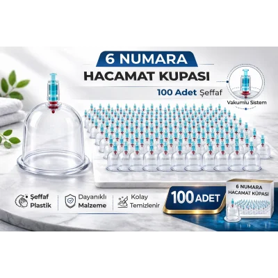 BUĞZ 6 Numara Hacamat Kupası 100 Adet Vakumlu Kupa Bardak Dayanıklı Plastik Manuel Hacamat Kabı