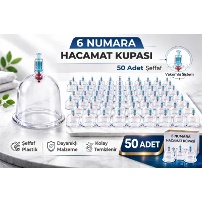 BUĞZ 6 Numara Hacamat Kupası 50 Adet Vakumlu Kupa Bardak Dayanıklı Plastik Manuel Hacamat Kabı