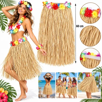 BUĞZ 60 Cm Naturel Saman Görünümlü Hawaii Etek Hula