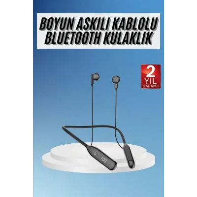 BUĞZ 60 Saat Kablolu Boyun Askılı Dijital Göstergeli Bluetooth Kulaklığı Yeni Nesil - BUĞZ