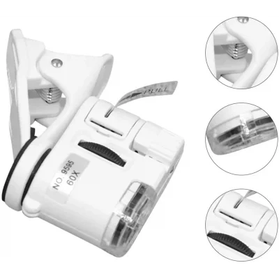 BUĞZ 60x Mini Cep Telefonu Için Mandallı Mikroskop Uv Ledli Büyüteç Model Al2431 - BUĞZ