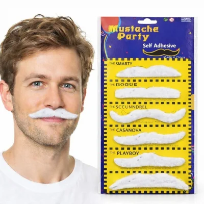 BUĞZ 6’lı Yapışkanlı Beyaz Parti Bıyık Seti – Farklı Modeller