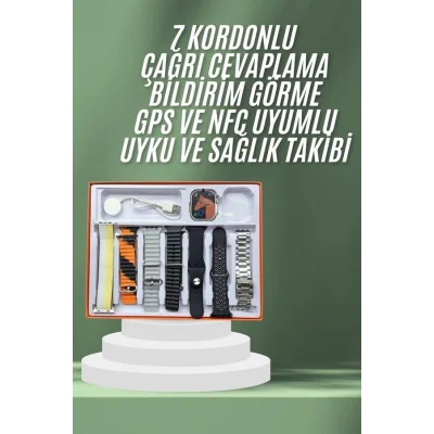  7 Kordonlu Akıllı Saat Plastik Kordon Hasır Kordon Çelik Kordon