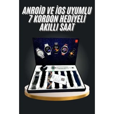  7 Kordonlu Akıllı Saat Siyah Kasa Dokunmatik Ekran Uyku ve Sağlık Takibi