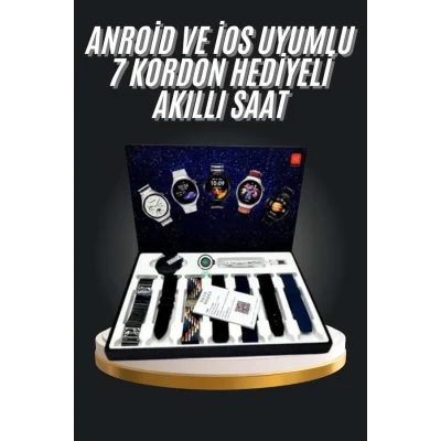 BUĞZ 7 Kordonlu Akıllı Saat Siyah Kasa Dokunmatik Ekran Uyku ve Sağlık Takibi - BUĞZ