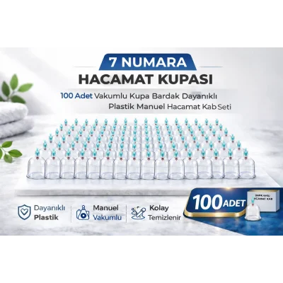BUĞZ 7 Numara Hacamat Kupası 100 Adet Vakumlu Kupa Bardak Dayanıklı Plastik Manuel Hacamat Kabı Seti
