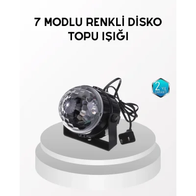 BUĞZ 7 Renk Modlu Müzik Sensörlü Disko Topu – LED Işıklı Parti Aydınlatması