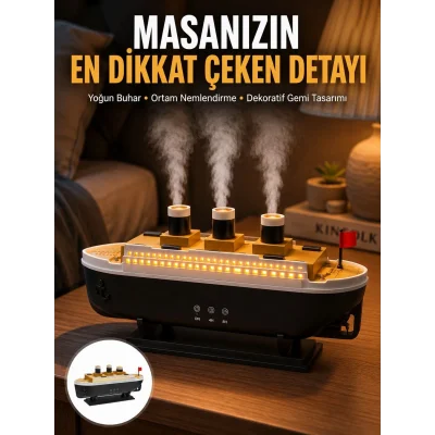 BUĞZ 7 Renk Ortam Işıklı Dekoratif Gemi Tasarım Hava Nemlendirici Difüzör Yeni Nesil