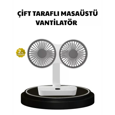 BUĞZ 720° Dönebilen Çift Başlıklı USB Şarjlı Masaüstü Vantilatör – Sessiz ve Güçlü Serinlik