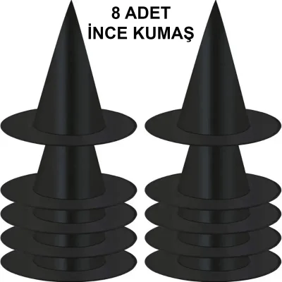 BUĞZ 8 Adet Siyah Cadı Şapkası – Yetişkin  Çocuk Kostüm Aksesuarı