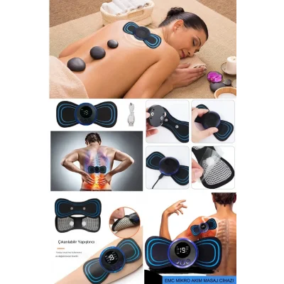 BUĞZ 8 Modlu Mini Şarjlı Kelebek LCD Ekran Ems Boyun Omuz Kol Sırt Elektrikli Masaj Bantı Kas Stimülatörü