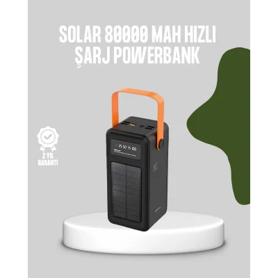 BUĞZ 80000 mAh Solar Powerbank Göstergeli Fenerli Hızlı Şarj Taşınabilir Şarj Cihazı