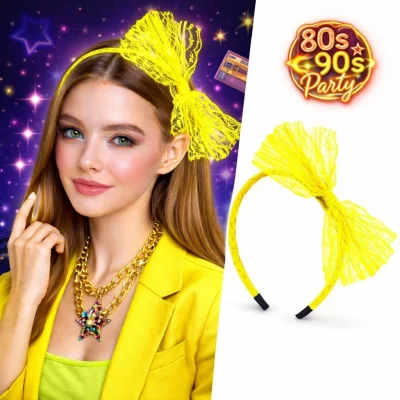 BUĞZ 80’ler 90’lar Neon Sarı Dantel Taç Fiyonklu