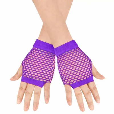 BUĞZ 80’ler 90’lar Retro Mor File Parmaksız Kısa Eldiven 11 Cm