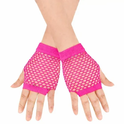 BUĞZ 80’ler 90’lar Retro Neon Fuşya Şeker Pembesi File Parmaksız Kısa Eldiven 11 Cm