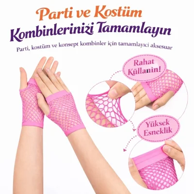 BUĞZ 80’ler 90’lar Retro Neon Pembe File Parmaksız Kısa Eldiven 11 Cm - Lisinya