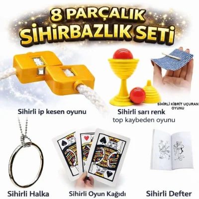 BUĞZ 8’li Sihirbazlık Seti (Kibrit, Defter, Halka, Kupa, İp, 3’lü Kart)