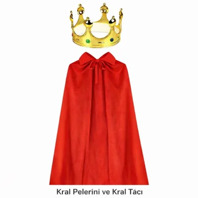 BUĞZ 90 cm Kral Pelerini ve Altın Kral Tacı Seti