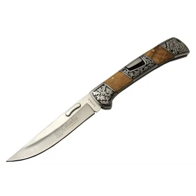 BUĞZ A3159-d Kahverengi Kamp Çakı 23,5cm- Ahşap Sap, Kaplan İşlemeli, Kemerlikli