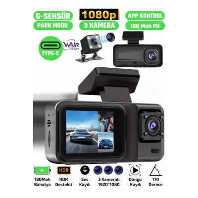  A98 Full Hd 3 Kameralı Araç Içi Güvenlik Kamerası 64gb Uyumlu Ir Gece Görüşü, Ön-arka-iç Kayıt