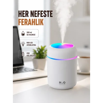 BUĞZ ABS Gövdeli 300ml USB Nemlendirici – Beyaz, Gri, Pembe Renk