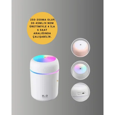 BUĞZ ABS Gövdeli 300ml USB Nemlendirici – Beyaz, Gri, Pembe Renk - Lisinya