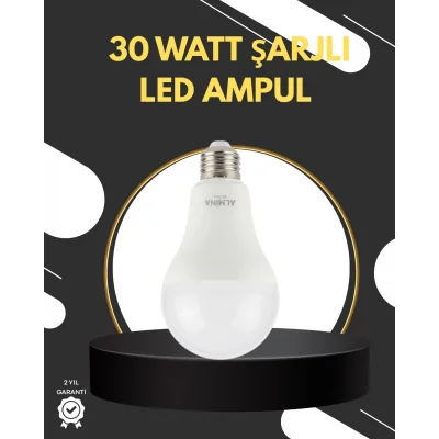 BUĞZ Acil Durumlar İçin Şarjlı LED Ampul 6400K Soğuk Beyaz 30 Watt