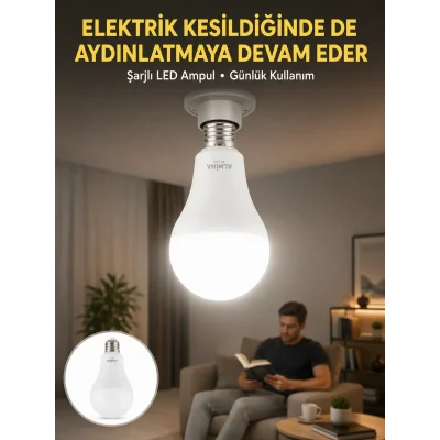BUĞZ Acil Durumlar İçin Şarjlı LED Ampul 6400K Soğuk Beyaz 30 Watt Yeni Nesil