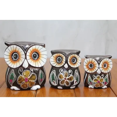 BUĞZ Ahşap 3lü Baykuş Seti Polos:1