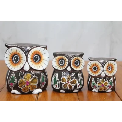 BUĞZ Ahşap 3lü Baykuş Seti Polos:1