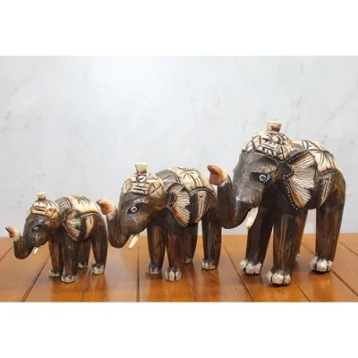  Ahşap 3lü Fil Seti