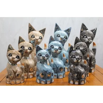  Ahşap 3lü Kedi Seti 40 Cm