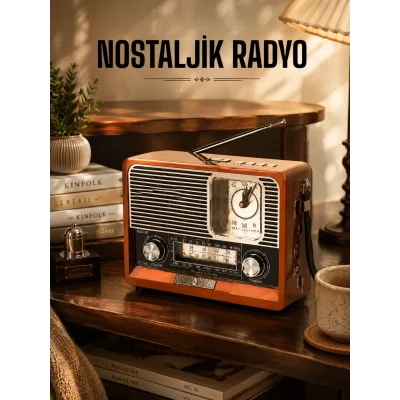 BUĞZ Ahşap Görünümlü Retro Bluetooth Radyo USB,AUX Ve SD Kart Girişli
